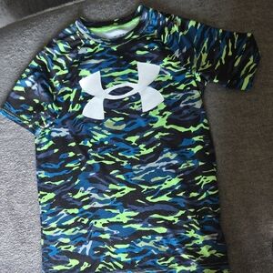 Under Armour Kids Camo Rashguard - Blue, Green, and Black